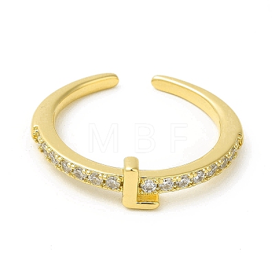 Clear Cubic Zirconia Initial Letter Open Cuff Ring RJEW-H120-09G-L-1