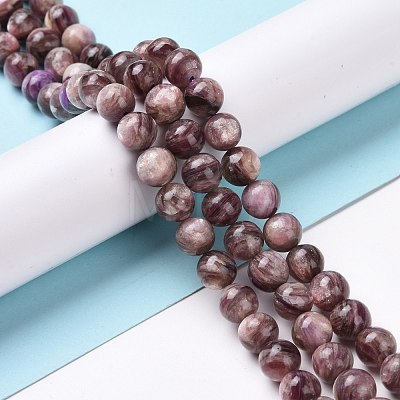 Natural Lepidolite/Purple Mica Stone Beads Strands G-G925-02B-1