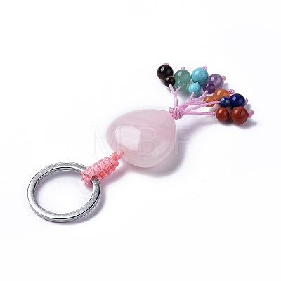 Natural & Synthetic Mixed Gemstone Heart with Mixed Gemstone Tassel Keychains KEYC-P012-03P-1