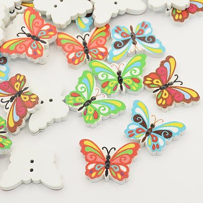 Printed Butterfly Wooden Buttons BUTT-N001-05-1