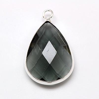 Silver Color Plated Brass Glass Teardrop Pendants GLAA-M006-A-11S-1