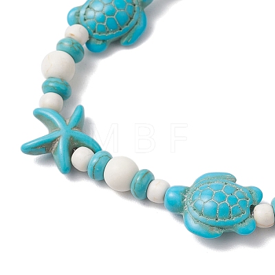 Starfish & Turtle Synthetic Turquoise Beads Stretch Bracelets for Women BJEW-JB11921-01-1