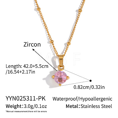 Minimalist 304 Stainless Steel Pave Cubic Zircon Flat Round Pendant Necklaces for Women DL9343-1-1