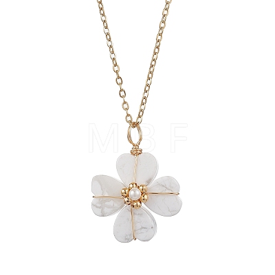 Natural Howlite Clover Pendant Necklaces NJEW-JN05132-01-1