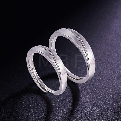 Adjustable Grooved Rhodium Plated 925 Sterling Silver Couple Rings JR857A-1