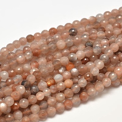 Faceted Natural Multi-Moonstone Round Bead Strands G-F266-22-6mm-1