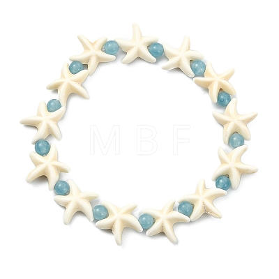 Natural White Jade & Synthetical Turquoise Beaded Bracelets for Women BJEW-JB13916-1