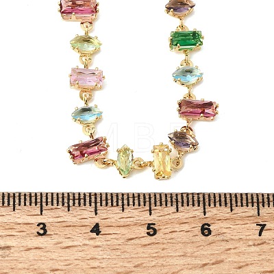Brass Pave Colorful Cubic Zirconia Geometric Link Chain Necklaces NJEW-C111-03D-1