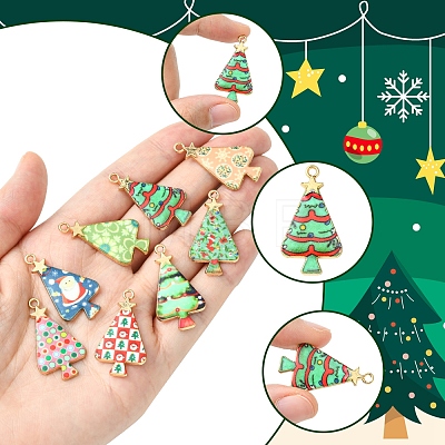 16Pcs 8 Colors Christmas Theme Rack Plating Alloy Pendants FIND-FS0002-98-1