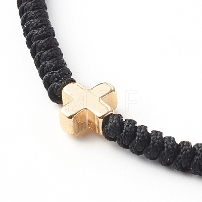 Cross Brass Beads Adjustable Nylon Thread Cord Bracelets BJEW-JB06396-02-1