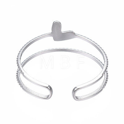 304 Stainless Steel Heart Wrap Open Cuff Ring RJEW-T023-73P-1