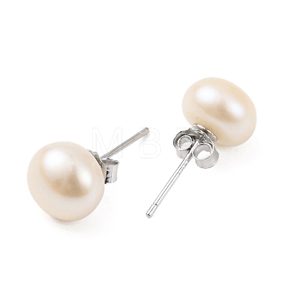 Natural Pearl Round Bead Stud Earrings EJEW-E298-01E-02P-1