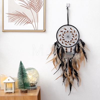 Iron Woven Web/Net with Feather Hanging Ornaments PW-WG7966A-01-1