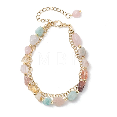 Natural Mixed Gemstone & Brass Rolo Chains Multi-strand Bracelets for Women BJEW-JB13161-1