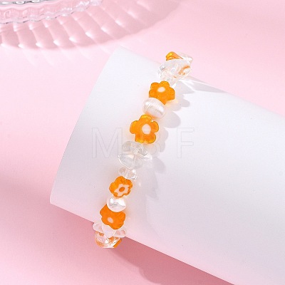 Handmade Millefiori Glass & Opalite & Natural Cultured Freshwater Pearl Beaded Stretch Bracelets for Women BJEW-JB13945-1