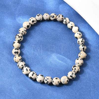 Natural Dalmatian Jasper Jasper Round Beaded Bracelets X-BJEW-G073-16-1
