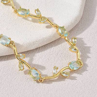 Brass Glass Flower Link Chain Bracelets KK-CBA7DFA-01G-08-1