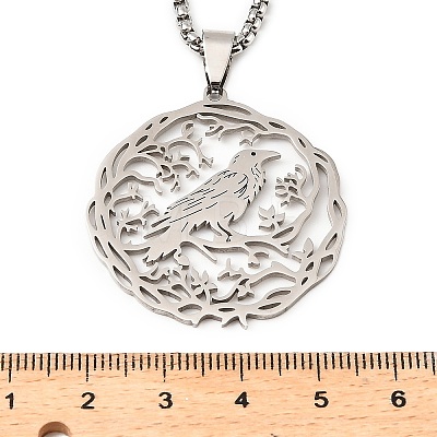 304 Stainless Steel Hollow Hummingbird Pendant Box Chain Necklaces for Women Men NJEW-M086-05P-1