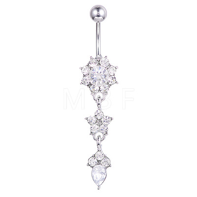 Piercing Jewelry Alloy Rhinestone Split Flower Navel Ring Belly Rings WG05686-01-1