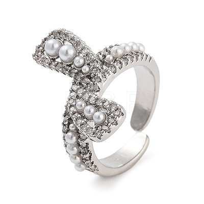 Rack Plating Brass Micro Pave Cubic Zirconia Bowknot Open Cuff Rings for Women RJEW-C080-04P-1