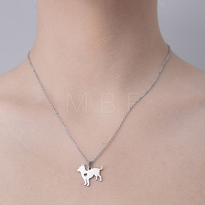 201 Stainless Steel Cat with Heart Pendant Necklace NJEW-OY001-41-1