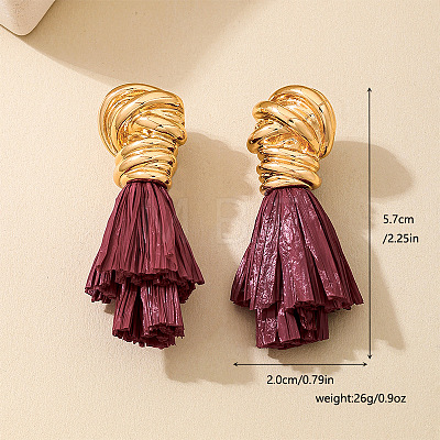 Alloy & Raffia Tassel Stud Earrings FS-WG3975A-01-1