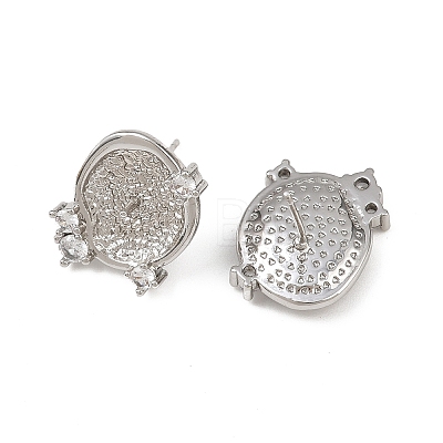 Brass Micro Pave Clear Cubic Zirconia Flat Round Stud Earring Findings KK-H524-08P-1