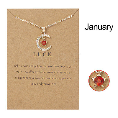 Moon & Star Alloy Rhinestone Birth Stone Pendant Necklaces WG0039E-01-1