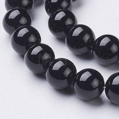 Natural Black Onyx Round Beads Strands X-GSR8mmC097-1