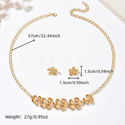 Alloy & Iron Rhinestone Flower Stud Earrings & Necklaces Sets for Women WG4CEEF-01-1