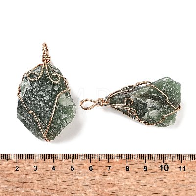 Raw Rough Natural Green Aventurine Copper Wire Wrapped Big Pendants G-B077-01G-05-1