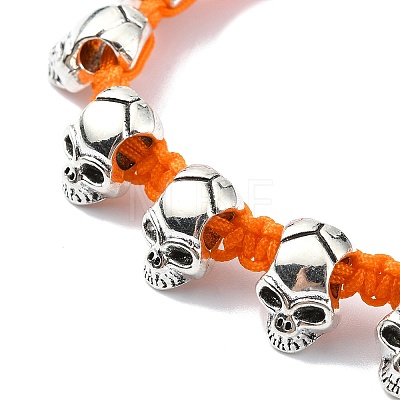 Adjustable Halloween Skull Alloy Braided Beads Bracelets for Women BJEW-78.0-JB10918-1