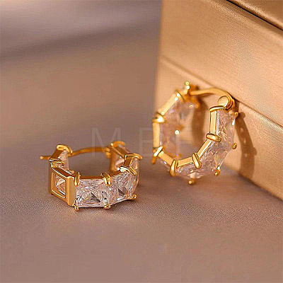 Square Brass Cubic Zirconia Hoop Earrings FS-WG57E6F-02-1