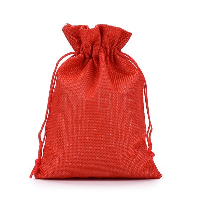 Polyester Imitation Burlap Packing Pouches Drawstring Bags ABAG-R004-18x13cm-01-1