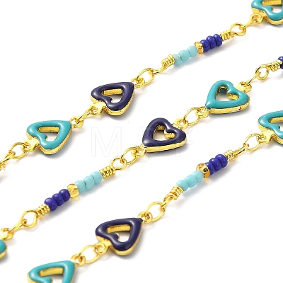Handmade Brass Enamel Heart Link Chains CHC-M024-25G-02-1