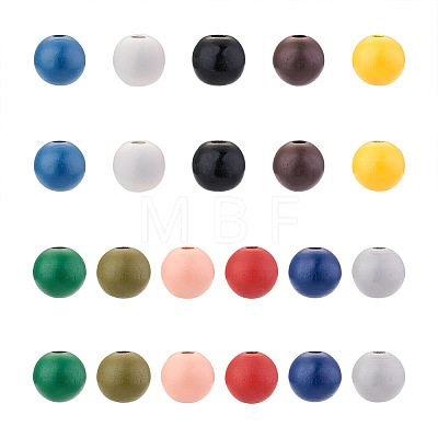 220Pcs 11 Colors Painted Natural Wood European Beads WOOD-TA0001-54-1