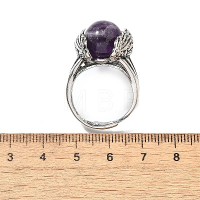 Natural Amethyst Wings Adjustable Rings RJEW-K241-04AS-08-1