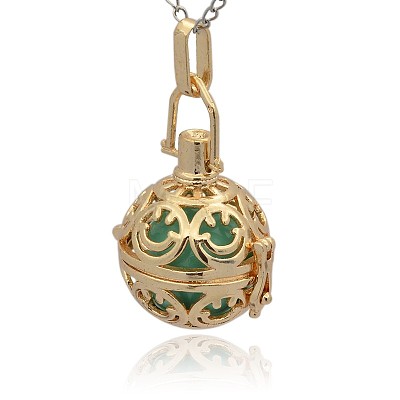 Golden Tone Brass Hollow Round Cage Pendants KK-J216-16G-1