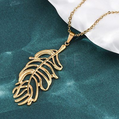 304 Stainless Steel Leaf Pendant Necklaces NJEW-H059-29A-G-1