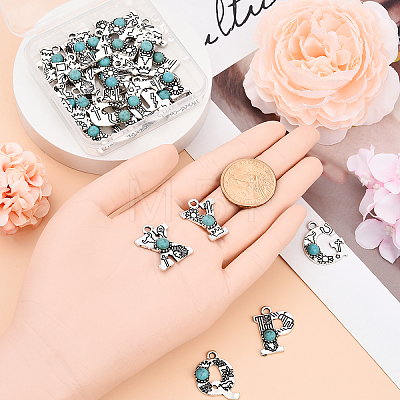 26Pcs 26 Styles Synthetic Turquoise & Alloy Pendants FIND-YW0006-63-1