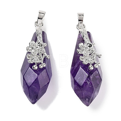 Natural Amethyst Faceted Teardrop Pendants G-Q163-04P-03-1