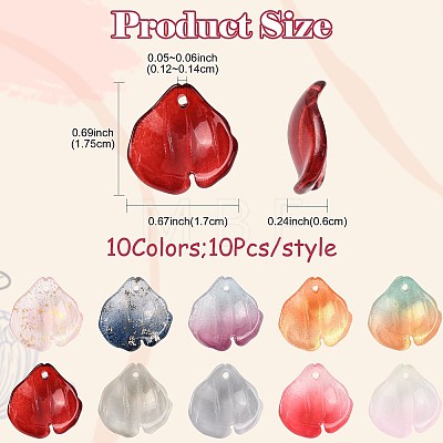 100Pcs 10 Colors Transparent Glass Petal Pendants GLAA-FS0002-71-1