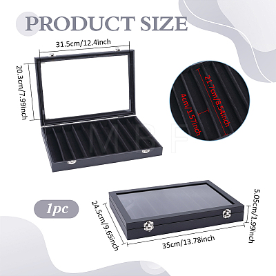 8-Slot MDF Covered with PU Leather Pen Organizer Display Cases with Acrylic Window Lid ODIS-WH0086-232A-02-1