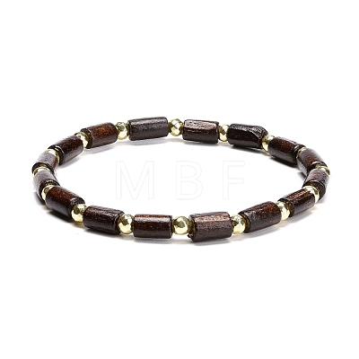 Natural Wood Tube Beads Stretch Bracelet BJEW-JB07091-1