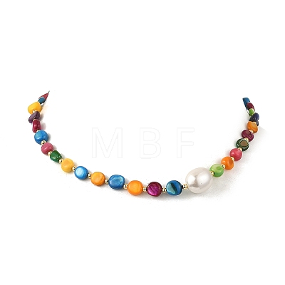 Dyed Natural Shell Nuggets & Shell Pearl Beaded Necklaces NJEW-JN06394-1