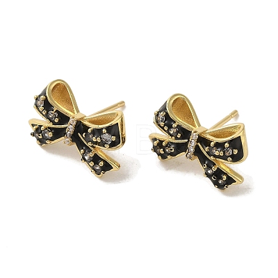 Bowknot Brass Stud Earrings EJEW-R162-05G-1