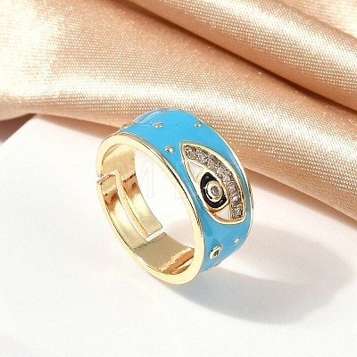 Brass Micro Pave Cubic Zirconia Enamel Cuff Rings for Women RJEW-L113-019G-07-1