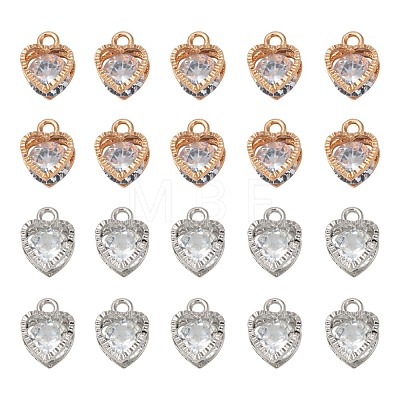 20Pcs 2 Colors Valentine's Day Theme Heart Alloy Micro Clear Cubic Zirconia Charms ZIRC-FS0001-01-1