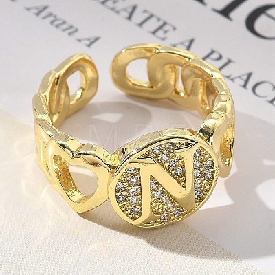 Brass Micro Pave Clear Cubic Zirconia Open Cuff Rings for Women RJEW-K289-02G-N-1