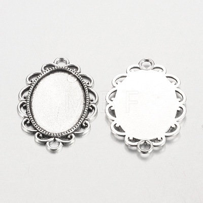 Oval Tibetan Style Alloy Cabochon Connector Settings X-PALLOY-K112-15AS-RS-1